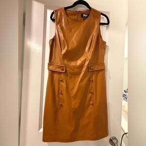 DKNY Tan Button-Detail Mini Dress